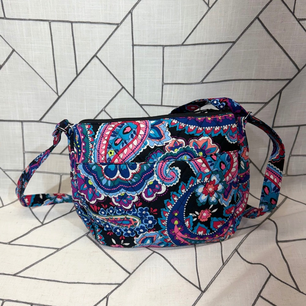 Vera Bradley Crossbody Bag Small Midnight Blues Paisley Quilted Cotton Turnlock - Picture 4 of 12